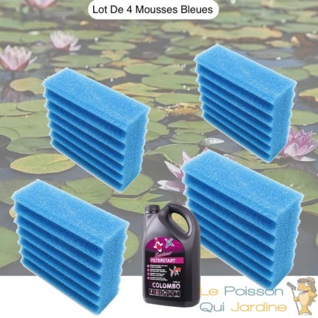 Lot De 4 Mousses Bleues, + bactéries 1000ml De Filtration, De Remplacement, Pour Bassins