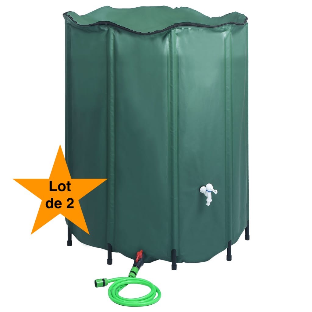 Lot de 2 Cuves, Réservoirs Récupérateurs d'eau de pluie pliable 1000 L d' Eau