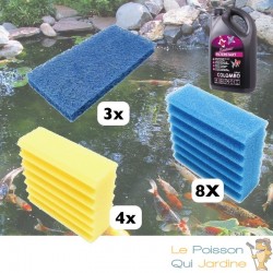 Lot De 4 Mousses De Filtration Jaunes + Bactéries 2500 ml + 8 Bleues + 3 Tapis Japonais, De Remplacement Pour Bassins