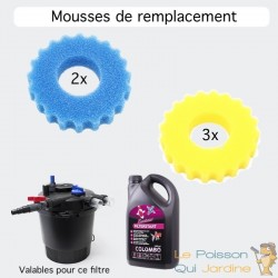 5 Mousses De Remplacement Filtre Bassin Sous Pression 36W 40 m³ + Bactéries 2500 ml