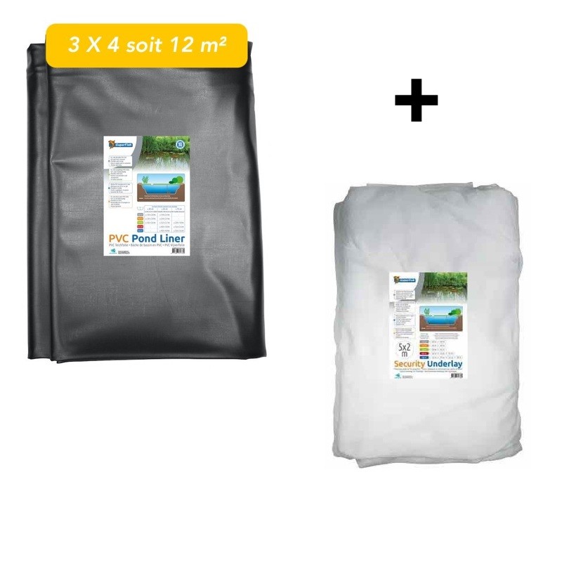 Pack Bassin de jardin : Bâche liner 12 m² 3X4m + feutre géotextile de protection