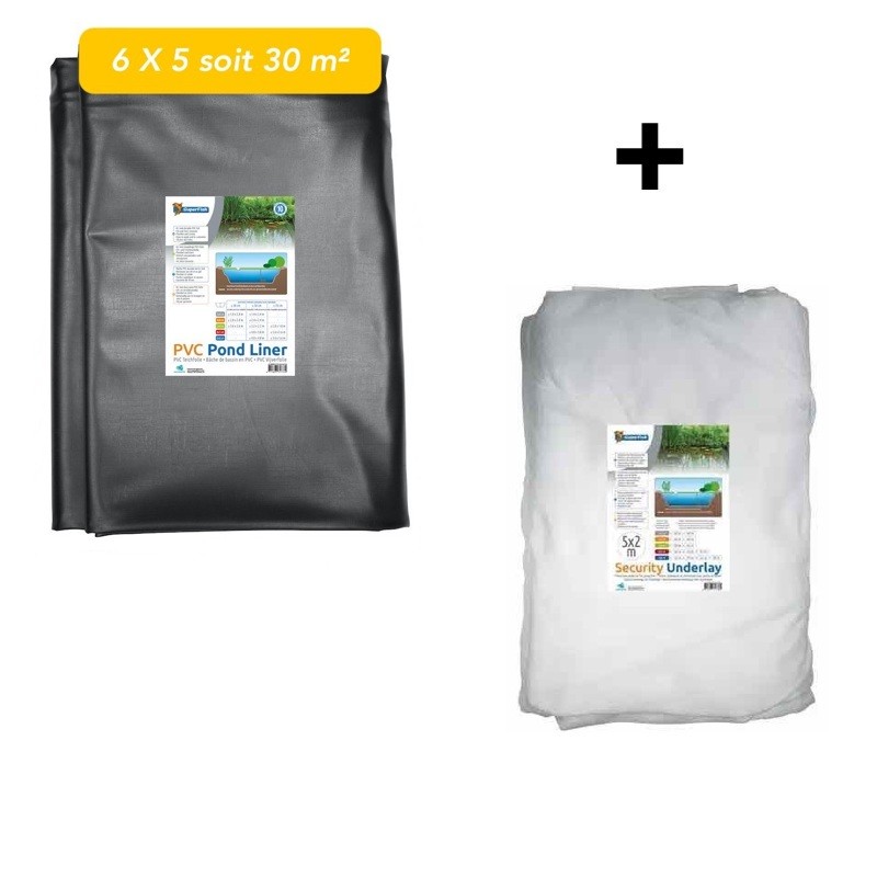 Pack Bassin de jardin : Bâche liner 30 m² 6X5m + feutre géotextile de protection
