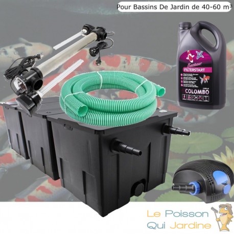 Kit de Filtration complet avec UV 110 W + Bactéries 2500 ml pour bassin de jardin : 40 à 60 m³