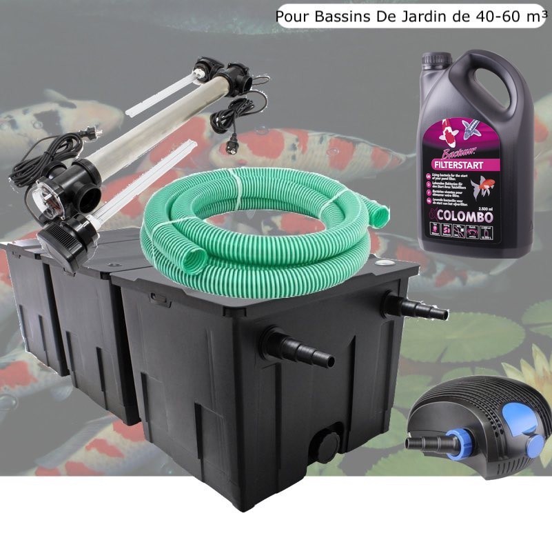 Kit Filtration UV 110 W, + Bactéries 2500 ml Acier Inoxydable, Bassin de Jardin: 40-60 m³