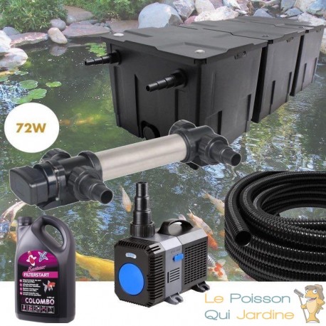 Kit de Filtration complet avec UV 72W + Bactéries 2500 ml pour bassin de jardin : 40 à 60 m³