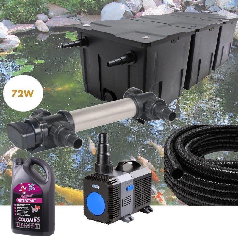 Kit Filtration UV 72 W Inox, + Bactéries 2500 ml Pompe Bassin, Tuyau Bassin de Jardin: 40-60 m³