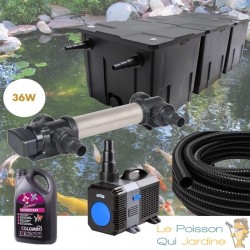 Kit de Filtration complet avec UV 36W + Bactéries 2500 ml pour bassin de jardin : 40 à 60 m³
