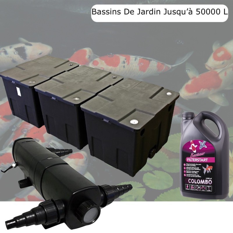 Filtre Bassin + Clarificateur UV Stérilisateur 36W, + Bactéries 2500 ml Bassin De Jardin Jusqu'à 50000 Litres