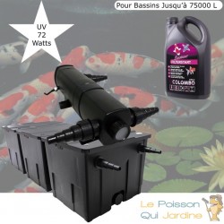 Filtre + UV Stérilisateur 72W, + Bactéries 2500 ml Pour Bassin De Jardin Jusqu'à 75000L