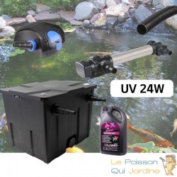 Kit De Filtration, Avec UV 24W INOX , + Bactéries 2500 ml Pour Bassin De Jardin : 5 à 10 m³
