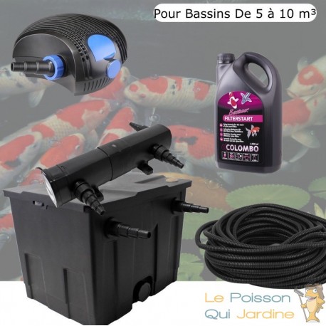 Kit De Filtration, Avec UV 18W, + Bactéries 2500 ml Pour Bassin De Jardin : 5 à 10 m³