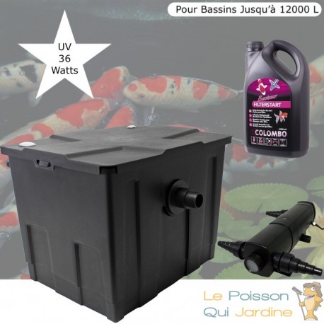 Filtre + UV 36W, Bassin De Jardin Jusqu'à 12000 Litres + Bactéries 2500 ml