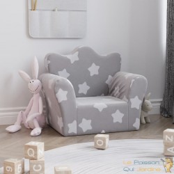 Fauteuil en mousse pour chambre enfant. Gris + Étoiles. De qualité et Très confortable