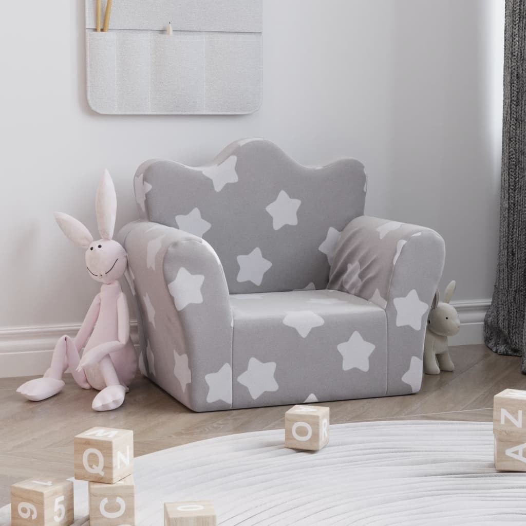 Fauteuil en mousse pour chambre enfant. Gris + Étoiles. De qualité et Très confortable