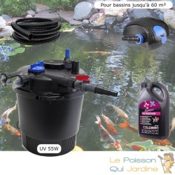 Kit Filtration Pression UV 55W, + Bactéries 2500 ml Pompe, Tuyau, Pour Bassins De 60000 L