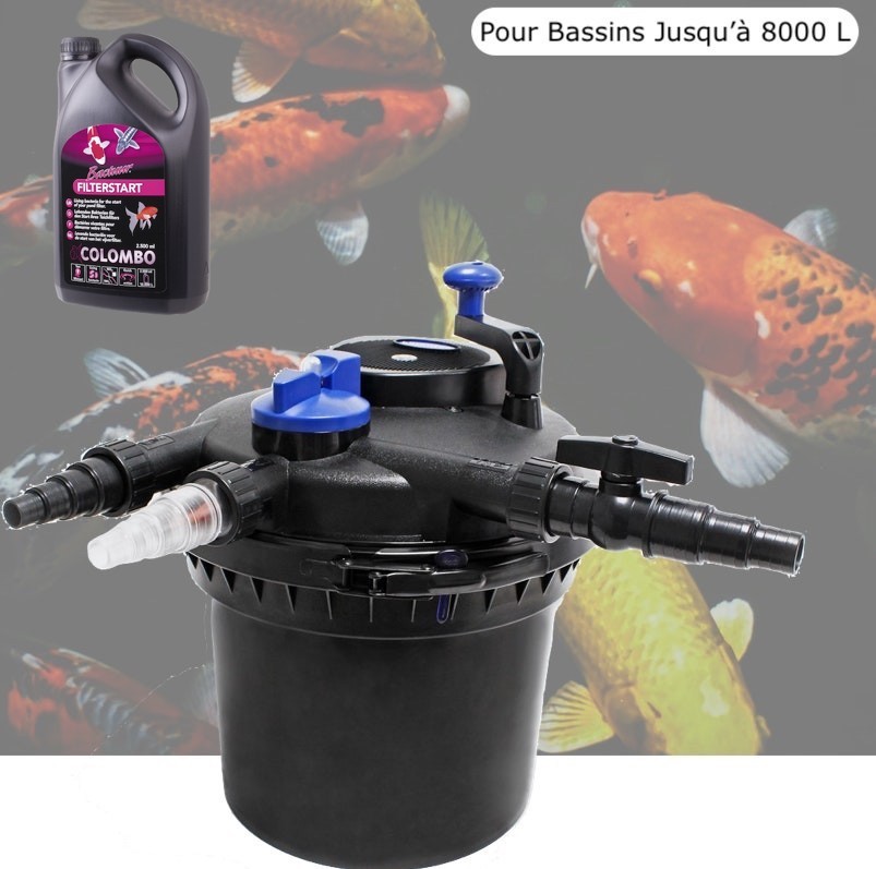 Filtre Bassins De Jardin Sous Pression, UV 11W, Jusqu'à 8000 L + Bactéries 1000 ml