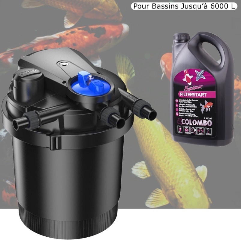 Filtre Bassin De Jardin Sous Pression, UV 11W, Max 6000L Premium + Bactéries 1000 ml