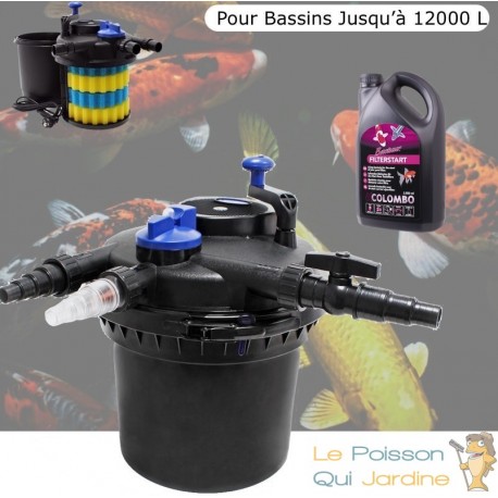 Filtre bassins de jardin sous pression UV 11W jusqu'à 12000 litres + Bactéries 2500 ml