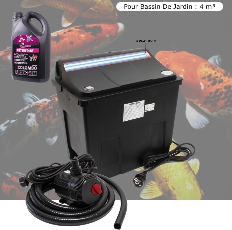 Kit De Filtration Avec UV 9W Pour Bassin De Jardin : 4 m³ + Bactéries 1000 ml