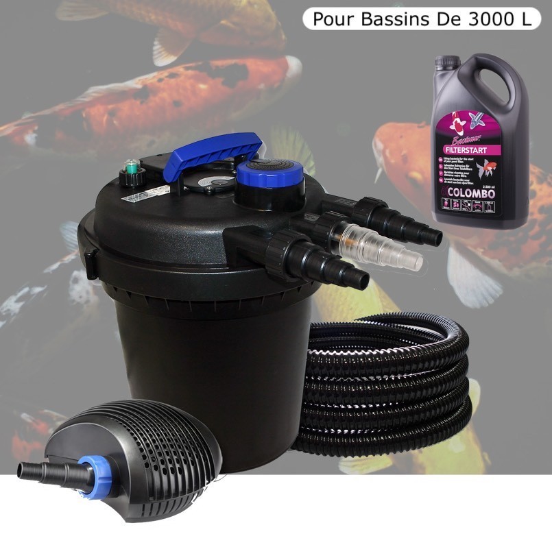 Kit Filtre Pression, UV 11W, + Bactéries 1000 ml Pour Bassins De Jardin De 3000 litres