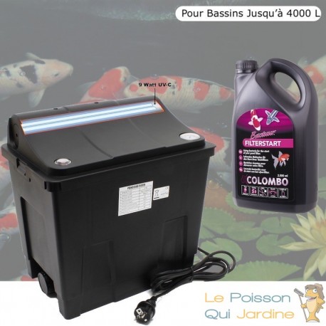 Filtre + UV 9W Pour Bassin De Jardin, Jusqu'à 4000 Litres + Bactéries 1000 ml