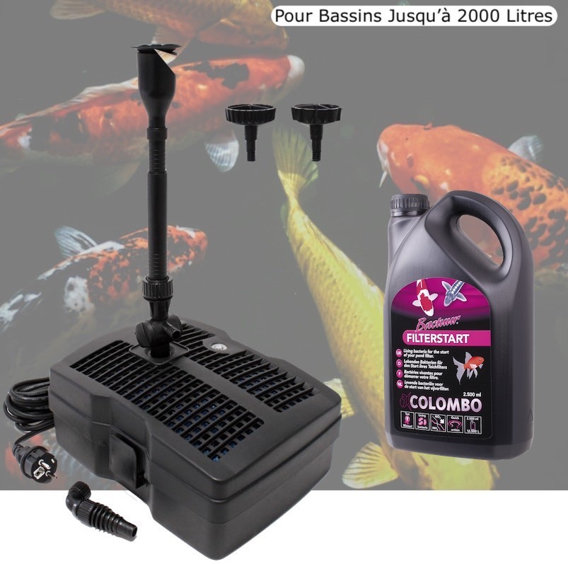 Pompe Filtre + Jets + UV Pour Bassin De Jardin Jusqu'à 2000 Litres + Bactéries 1000 ml