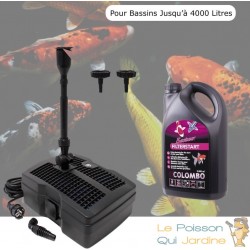 Pompe filtre + jets + UV pour bassin de jardin jusqu'à 4000 litres + Bactéries 1000 ml