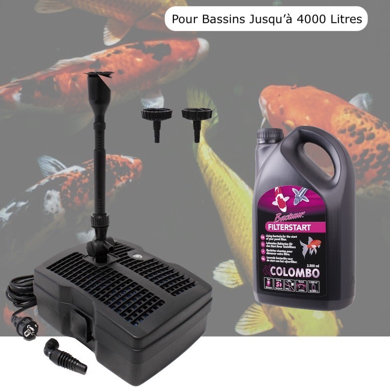 Pompe Filtre + Jets + UV Pour Bassin De Jardin Jusqu'à 4000 Litres + Bactéries 1000 ml