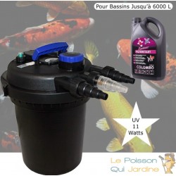 Filtre bassins de jardin sous pression UV 11W jusqu'à 6000 litres + Bactéries 1000 ml