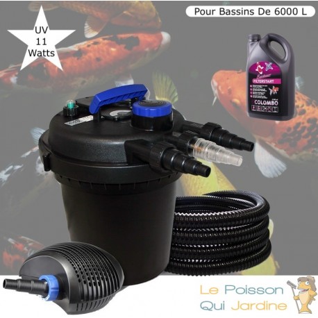 Kit Filtre Pression UV 11W Puissant, Pour Bassins De 6000 L + Bactéries 1000 ml