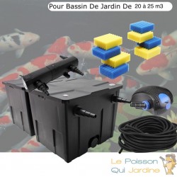 Filtre complet avec UV 24W pour bassin de jardin : 10 à 15 m³ avec poissons + 8 mousses de rechange