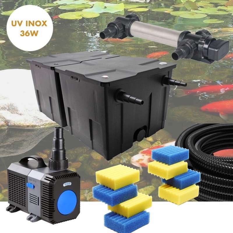 Kit De Filtration UV 36W INOX + 8 mousses de rechange Pour Bassin De Jardin De 30m3