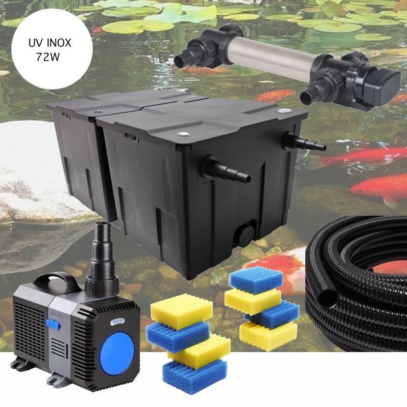 Kit De Filtration UV 72W INOX + 8 mousses de rechange Pour Bassin De Jardin De 30m3