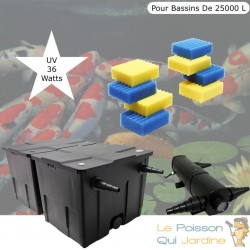 Filtre Bassin + Clarificateur UV Stérilisateur 36W + 8 mousses de rechange, Pour Bassin De Jardin Jusqu'à 30000 Litres