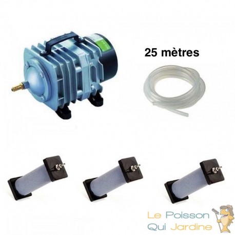 Set Aérateur Bassin De Jardin De 1000 À 5000 L. Pompe à air bassin + 3 aérateurs 22cm