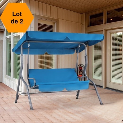 Lot de 2 Balancelles de jardin 2 places bleue 140 cm de long