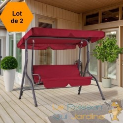 Lot de 2 Balancelles de jardin 2 places Rouge 140 cm de long