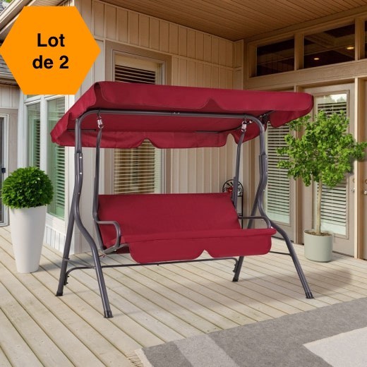 Lot de 2 Balancelles de jardin 2 places Rouge 140 cm de long