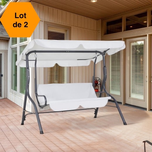 Lot de 2 Balancelles de jardin 2 places Grise Claire 140 cm de long