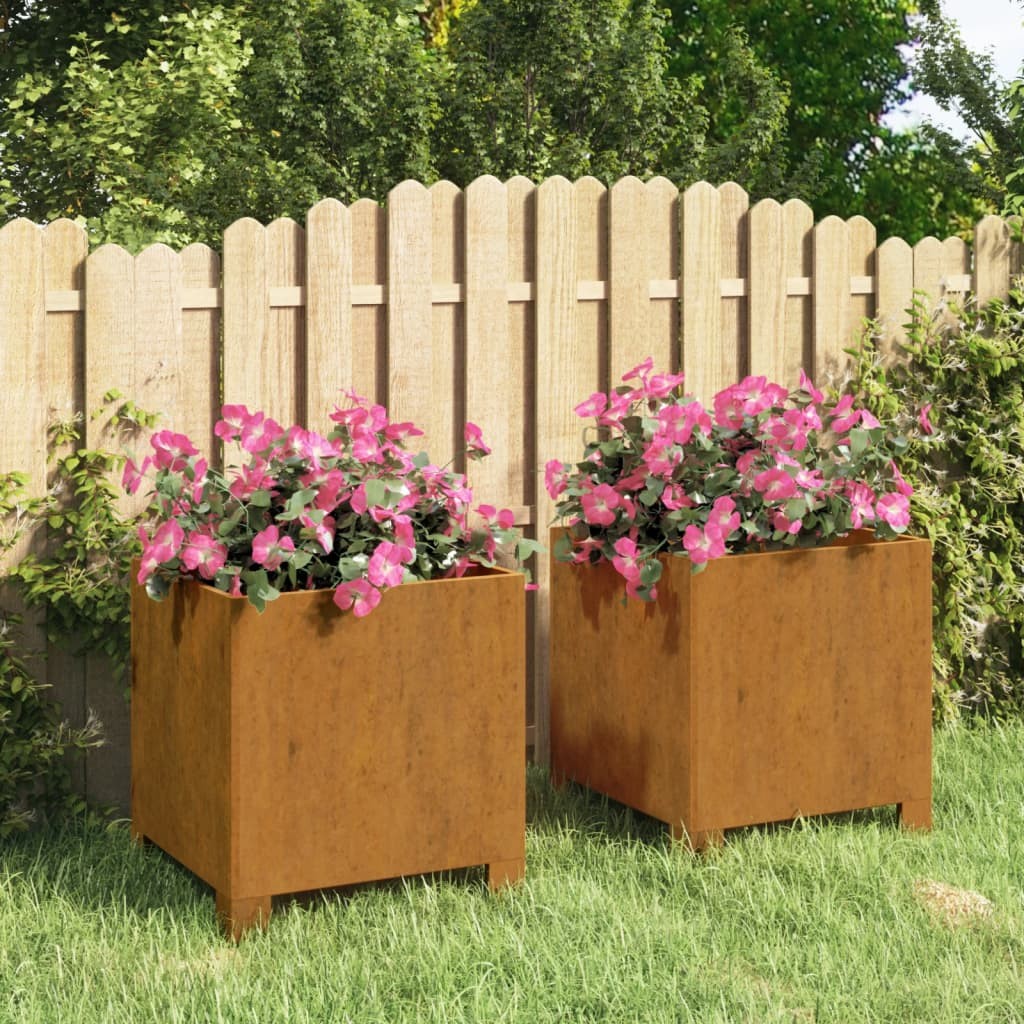 Lot de 2 Jardinières Acier Corten Avec Pieds 32 X 30 X 33 cm. Aspect Rouille, Très tendance. Jardin, Patio, Balcon