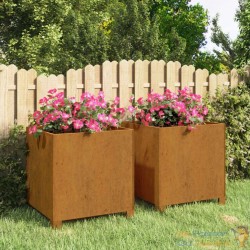 Lot de 2 Jardinières Acier Corten Avec Pieds 42 x 40 x 43 cm cm. Aspect Rouille, Très tendance. Jardin, Patio, Balcon
