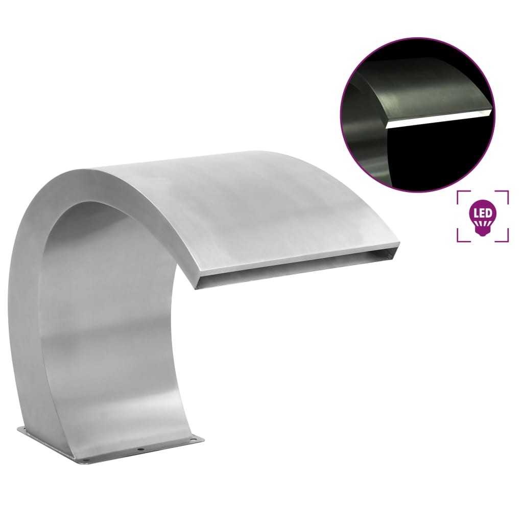 Cascade - Fontaine incurvée + LED Inox Bassin De Jardin & Piscine 45 X 30 X 60 cm