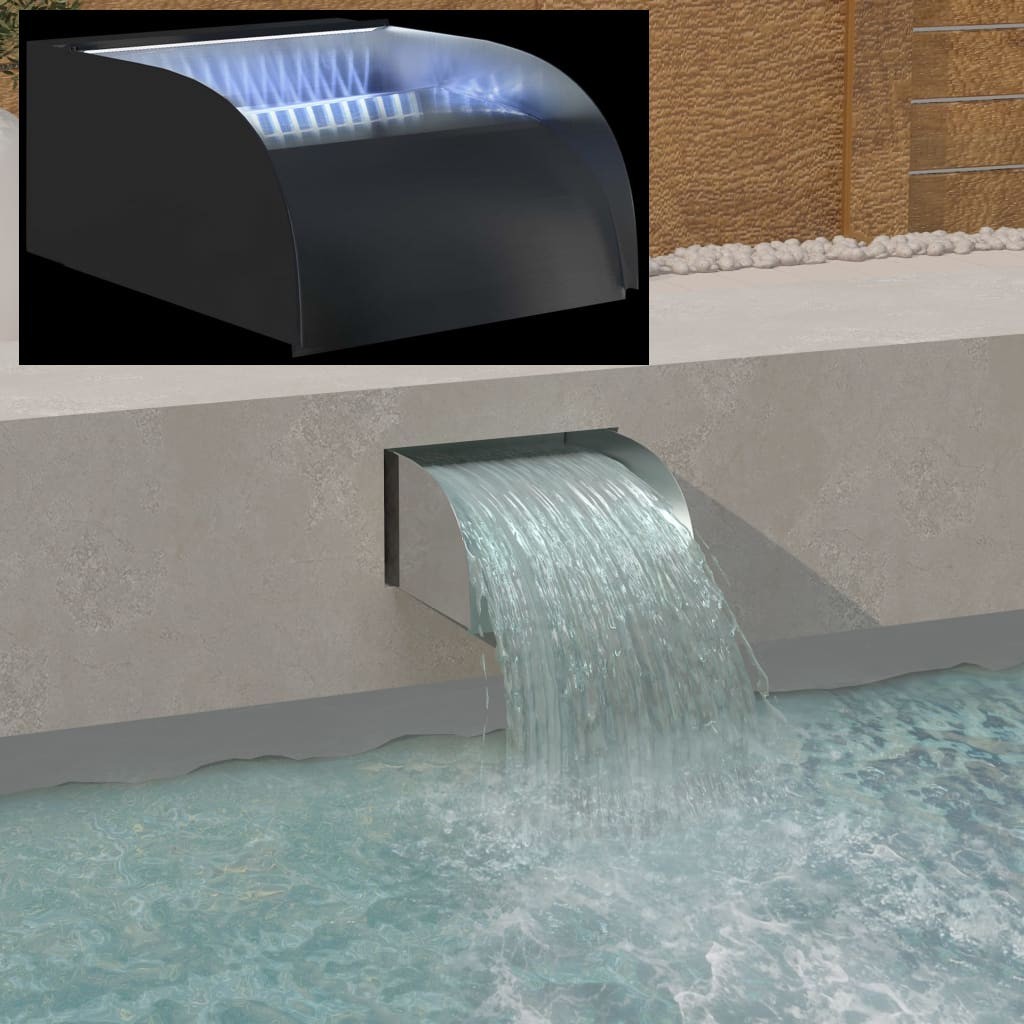 Cascade - Fontaine + LED Inox Bassin De Jardin & Piscine 30 x 34 x 14 cm