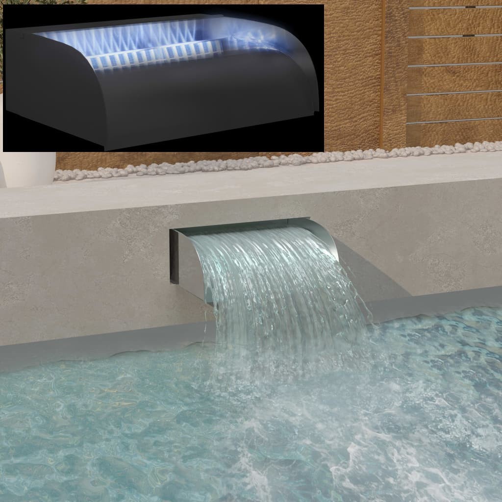 Cascade - Fontaine + LED Inox Bassin De Jardin & Piscine 60 x 34 x 14 cm