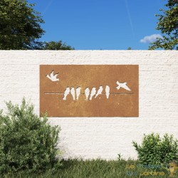 Plaque Tableau Décoration Murale Jardin : Oiseaux. En Corten