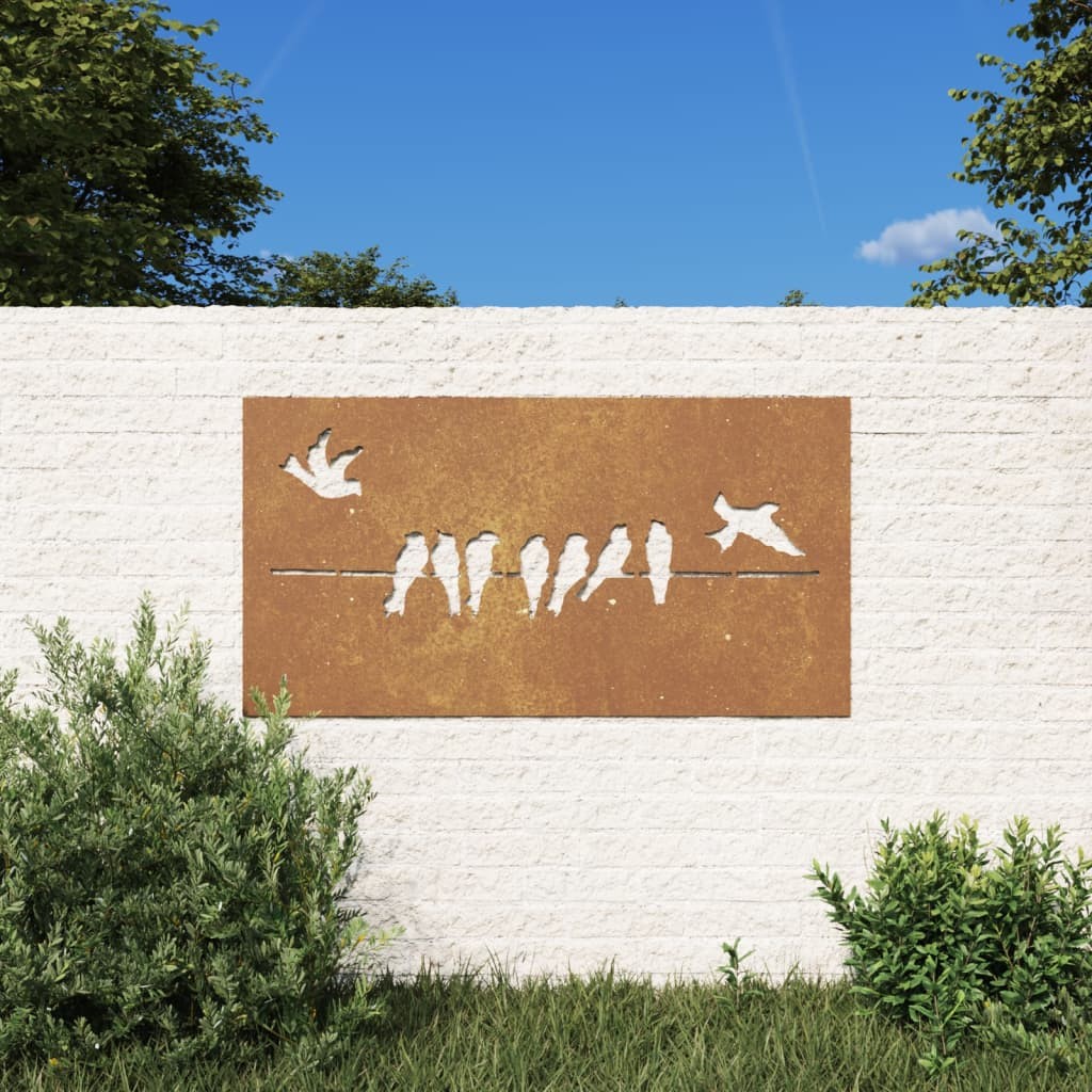 Plaque Tableau Décoration Murale Jardin : Oiseaux. En Corten