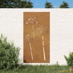 Plaque Tableau Décoration Murale Jardin : 3 Fleurs. En Corten