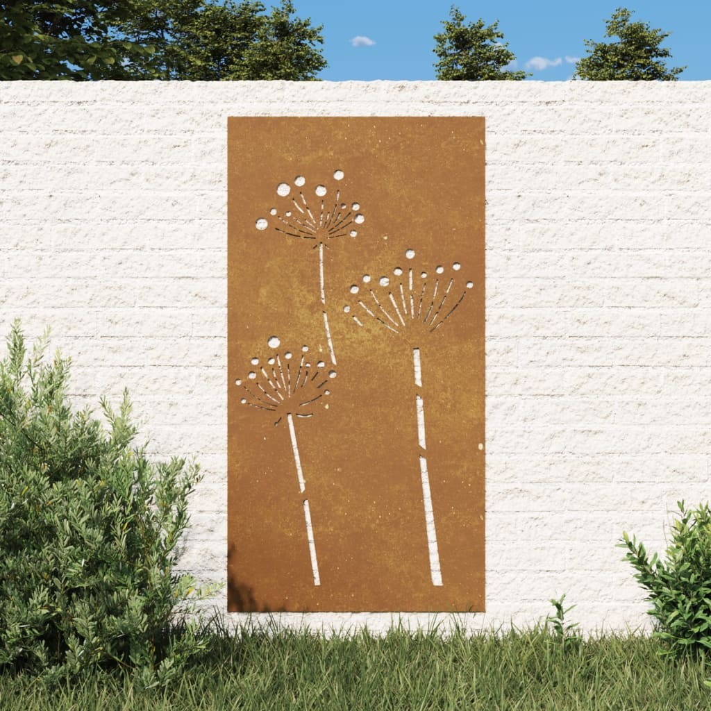 Plaque Tableau Décoration Murale Jardin : 3 Fleurs. En Corten