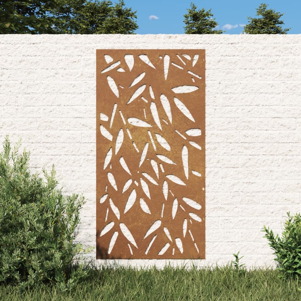 Plaque Tableau Décoration Murale Jardin : Feuilles de Bambou. En Corten