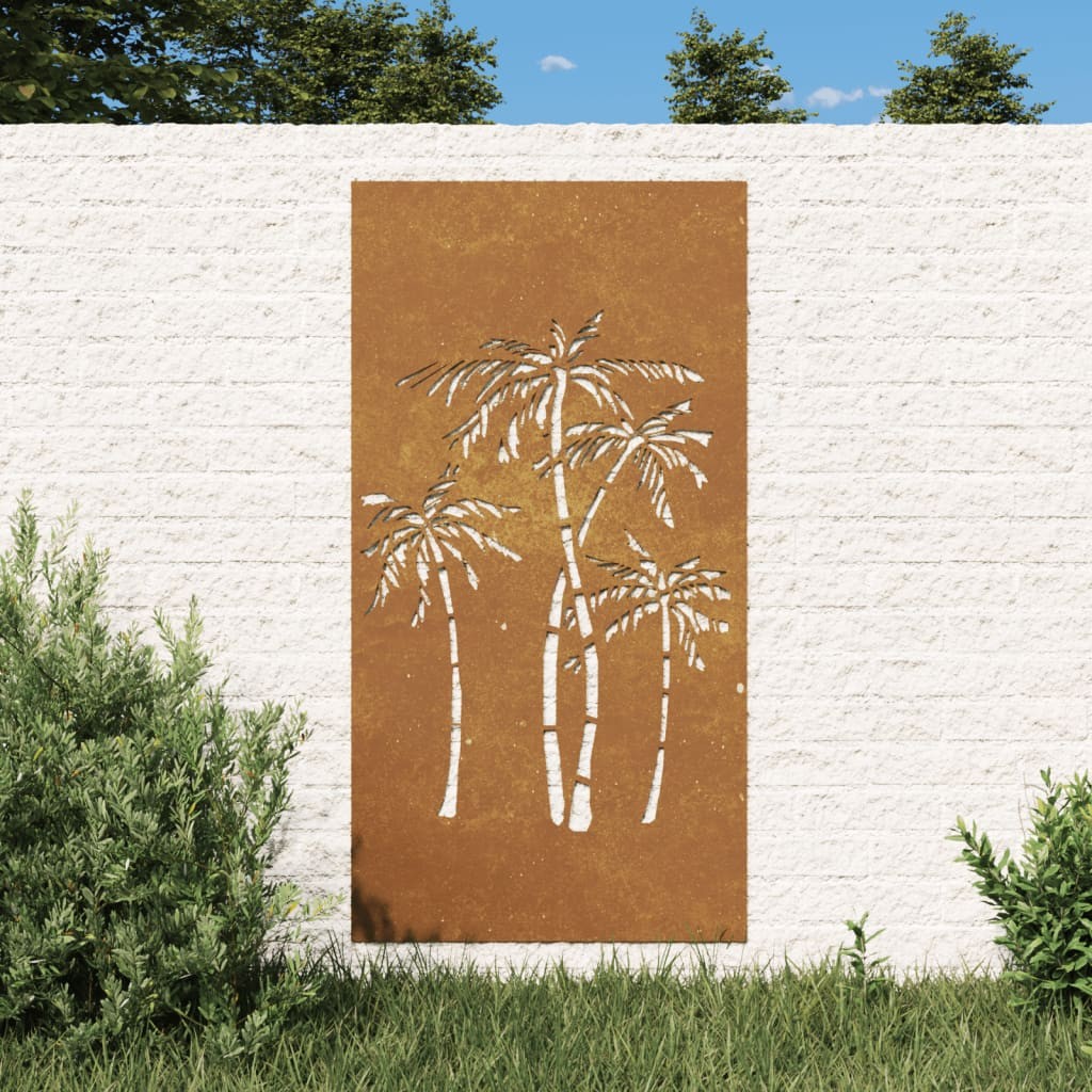Plaque Tableau Décoration Murale Jardin : Palmier. En Corten